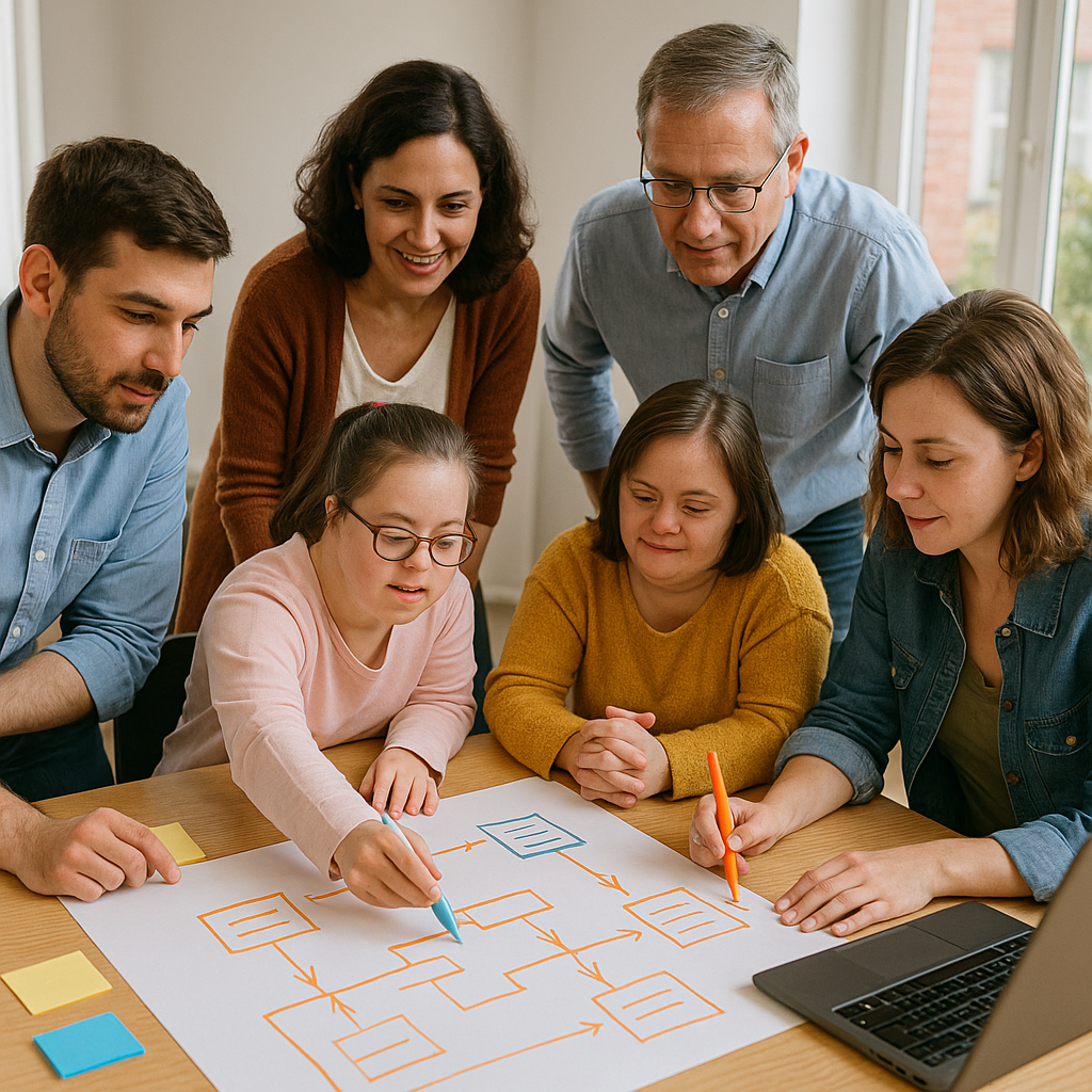 Equipo de 6 personas trabajando en el diseño de un microproyecto