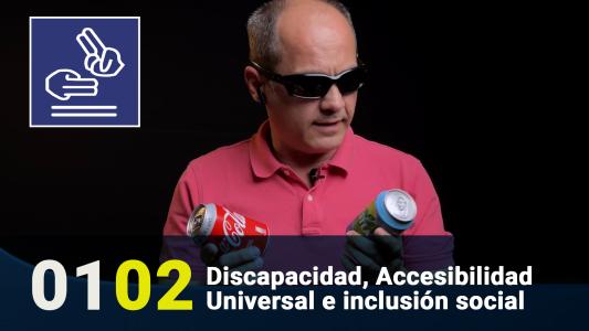 Imagen de una persona impartiendo una formación. Los subtítulos dicen 0102 que es el número de video formativo. También dicen Discapacidad, accesibilidad universal e inclusión social. Además vemos el pictograma de subtitulado y lengua de signos