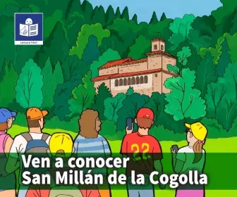 Imagen de un grupo de personas visitando los Monasterios de San Millán de la Cogolla.